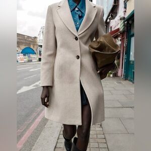 NWT Zara Beige Wool Blend OverCoat Peacoat button Front Medium